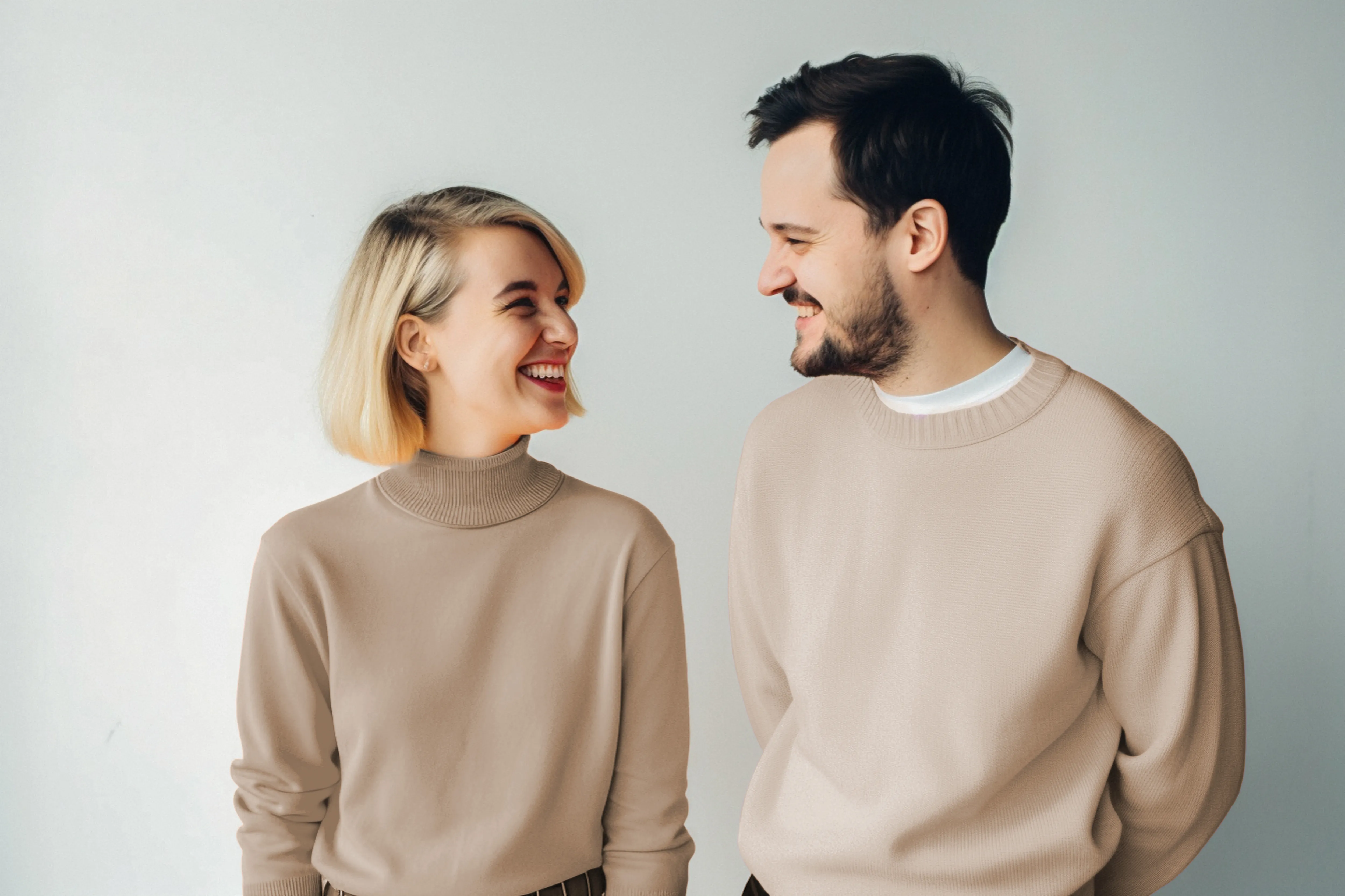 Two patients laughing together after their treatment