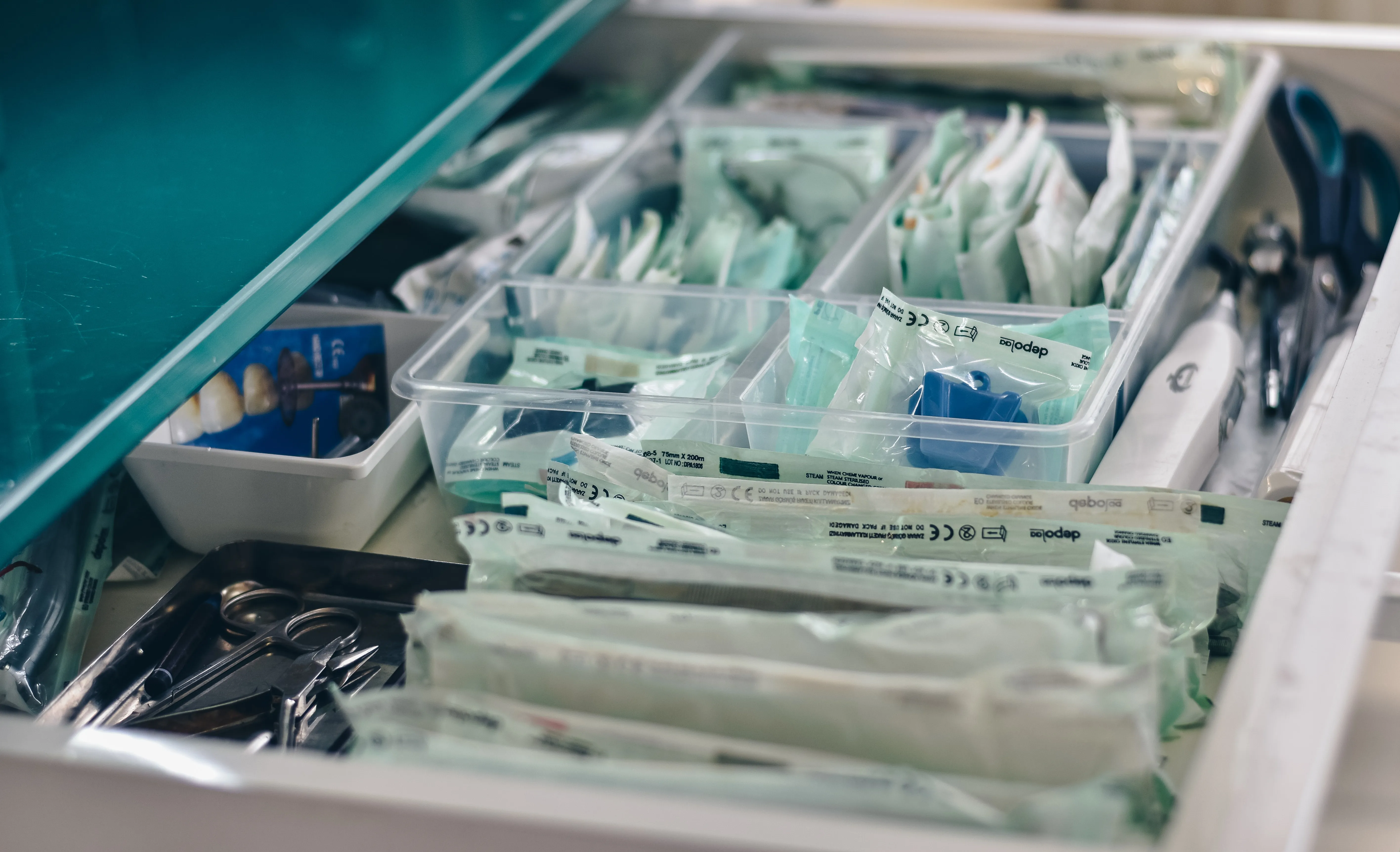 Surgical instruments and materials laid out for a procedure